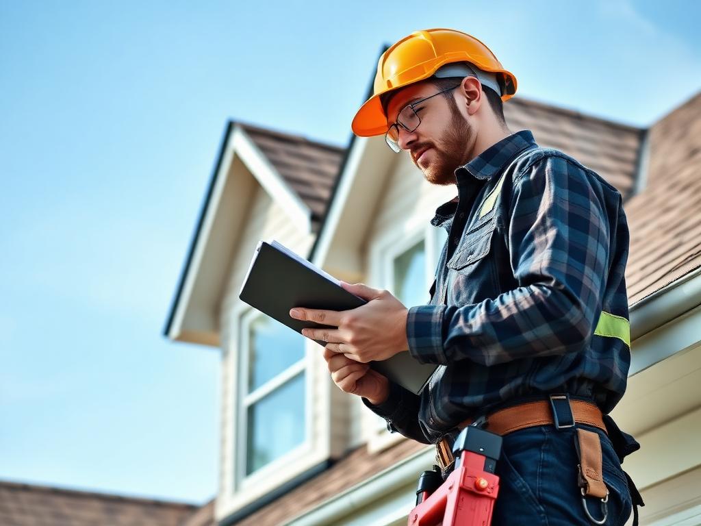 Professional roof inspector examining a Sugar Land, Texas home